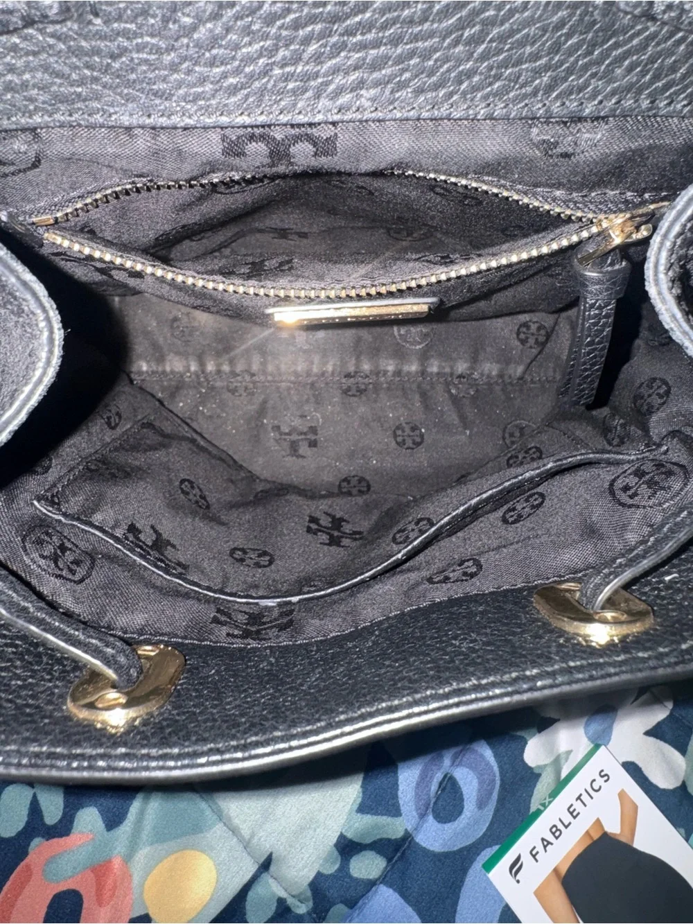 Tory Burch Black Pebbled Leather Tassel Mini Backpack